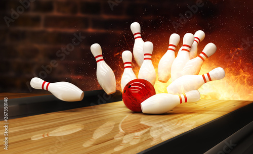 Bowling strike hit with fire explosion photo