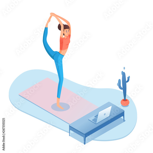 Home yoga, pilates isometric vector illustration