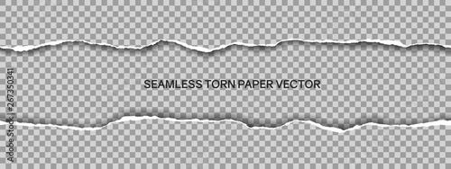 Realistic illustration of wide seamless torn paper with space for text isolated on transparent background, vector