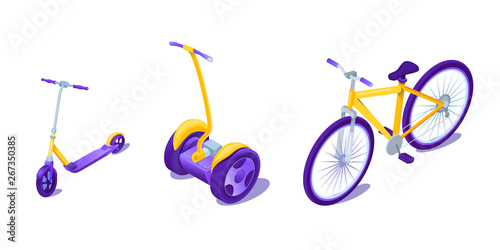 Urban eco transport vector illustrations set.