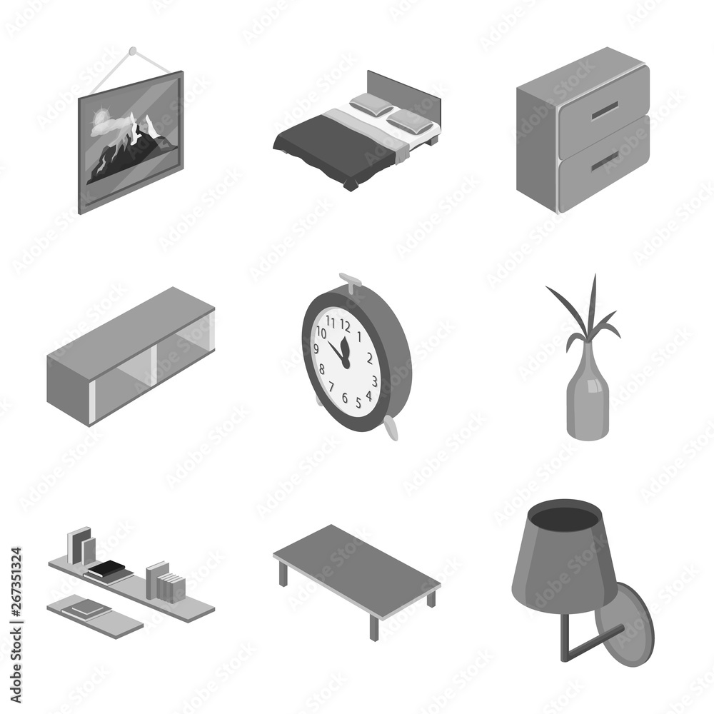 Vector design of bedroom and room symbol. Collection of bedroom and furniture stock symbol for web.
