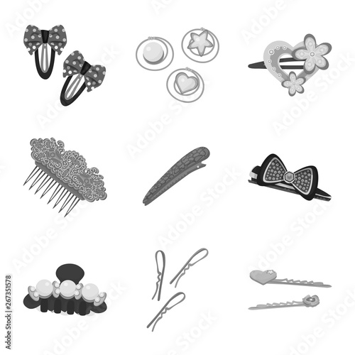 Vector design of hairdressing and hairclip sign. Collection of hairdressing and fashion stock symbol for web.