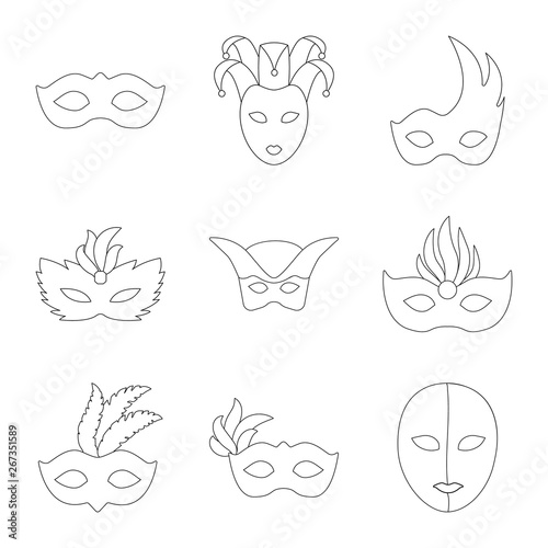 Vector illustration of masquerade  and mystery logo. Set of masquerade  and festival stock vector illustration.