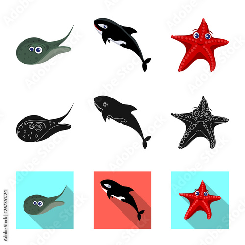 Vector illustration of sea and animal icon. Set of sea and marine vector icon for stock.
