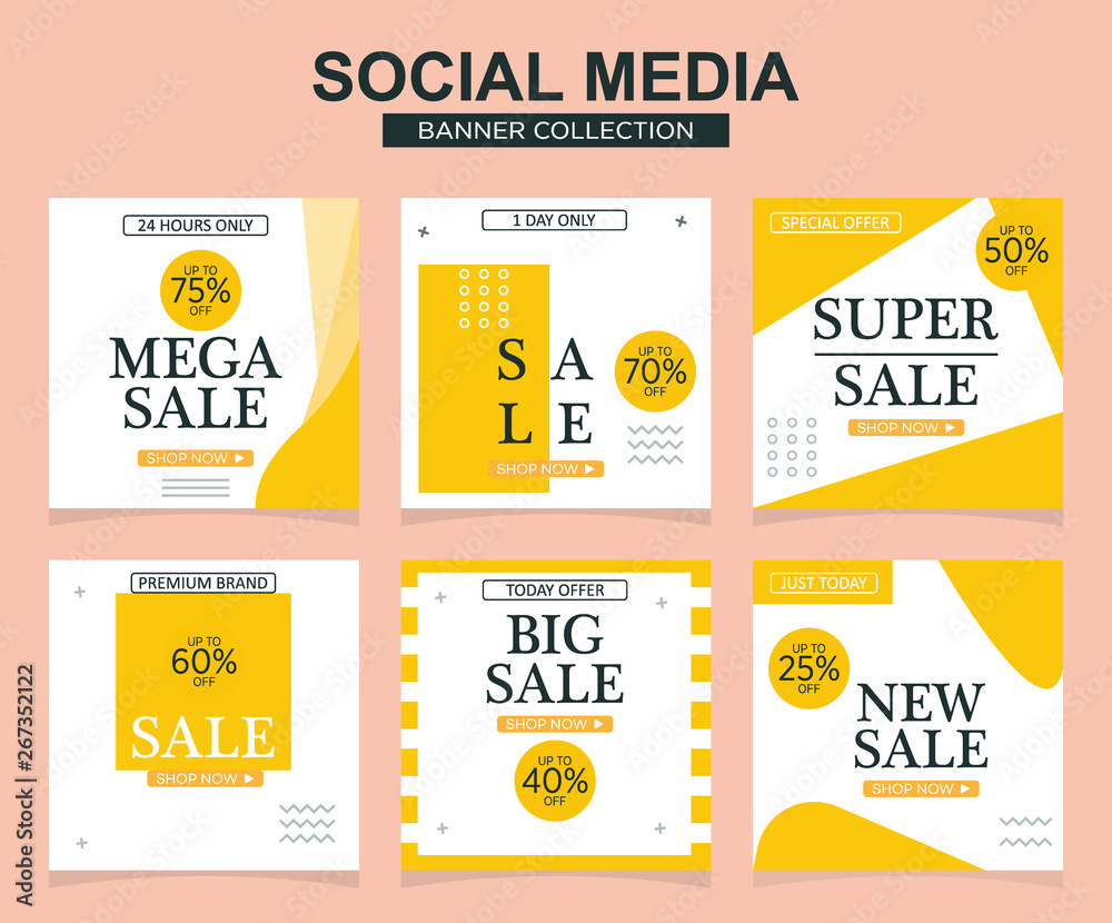 Fototapeta premium 6 Slides modern Social Media banner Template. Promotional square web banner for social media. Banner template designs.