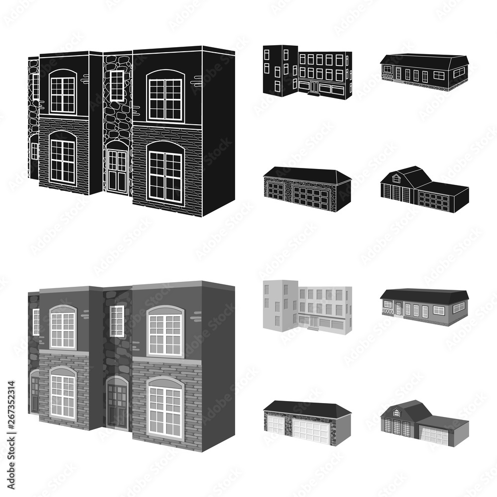 Vector design of facade and housing sign. Collection of facade and infrastructure stock vector illustration.