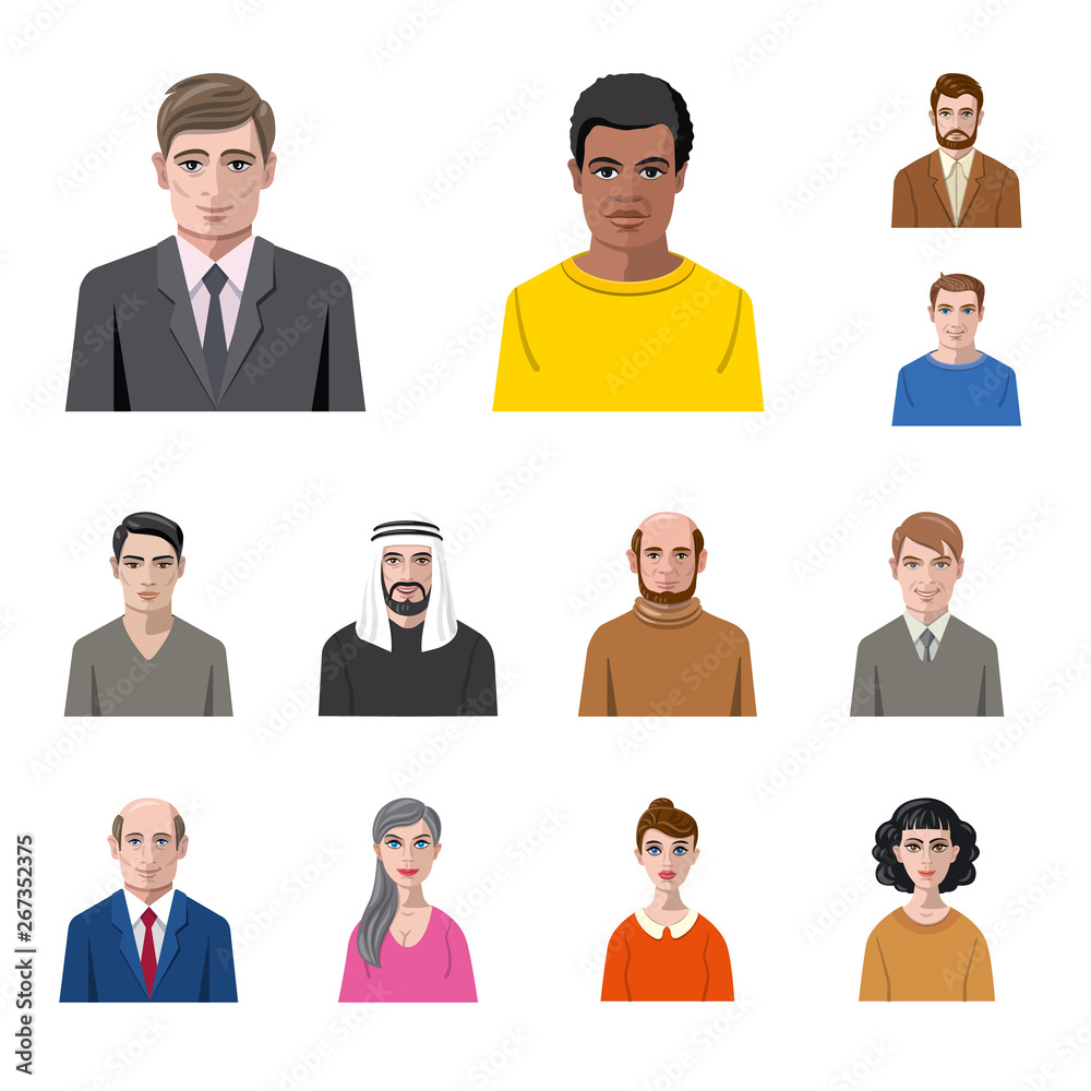 Isolated object of avatar and face symbol. Collection of avatar and profile stock symbol for web. Isolated object of avatar and face symbol. Collection of avatar and profile stock symbol for web.