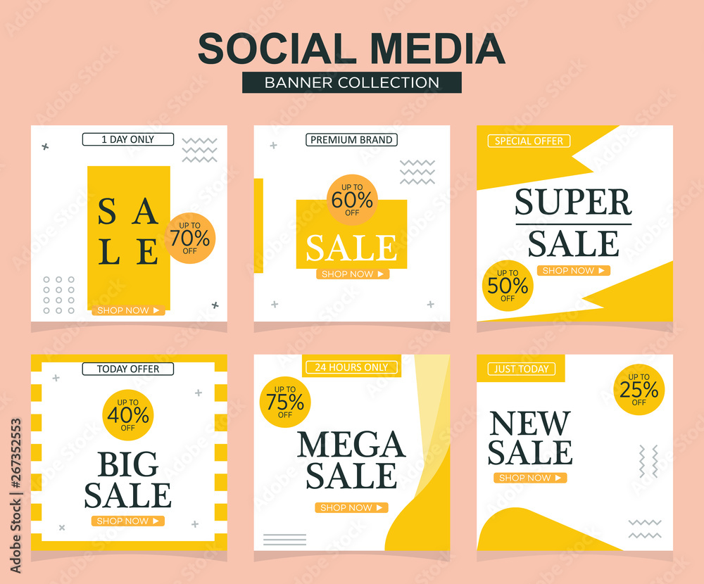 Naklejka premium 6 Slides modern Social Media banner Template. Promotional square web banner for social media. Banner template designs.