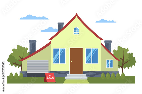 Private house for sale flat vector illustration