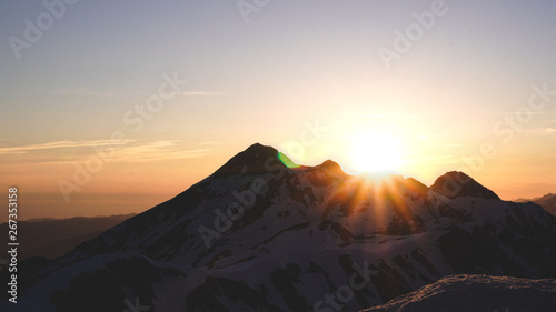 Sunset on the Rosa Khutor. Caucasus Mountains