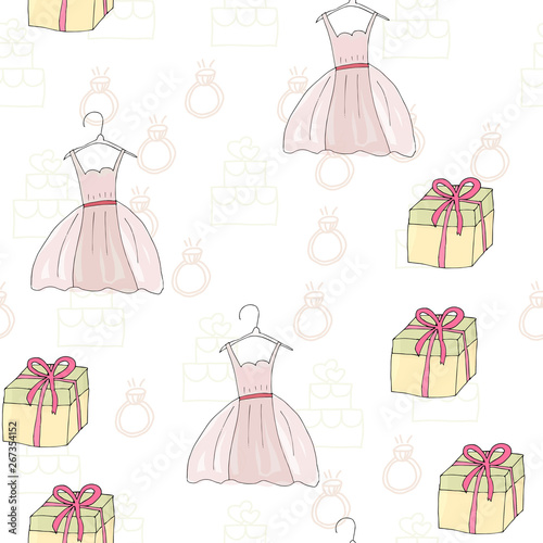 Wedding seamless pattern background of simple elements. Doodle hand drawn illustration