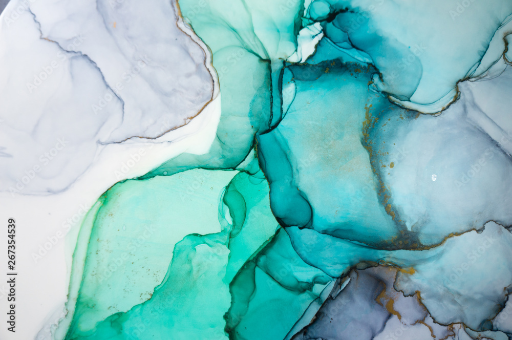 Naklejka premium Alcohol ink sea texture. Contemporary art. Spots of oil paint. Abstract art background. Multicolored bright texture. Fragment of artwork. Modern art. Inspired by the sky, as well as steam and smoke.