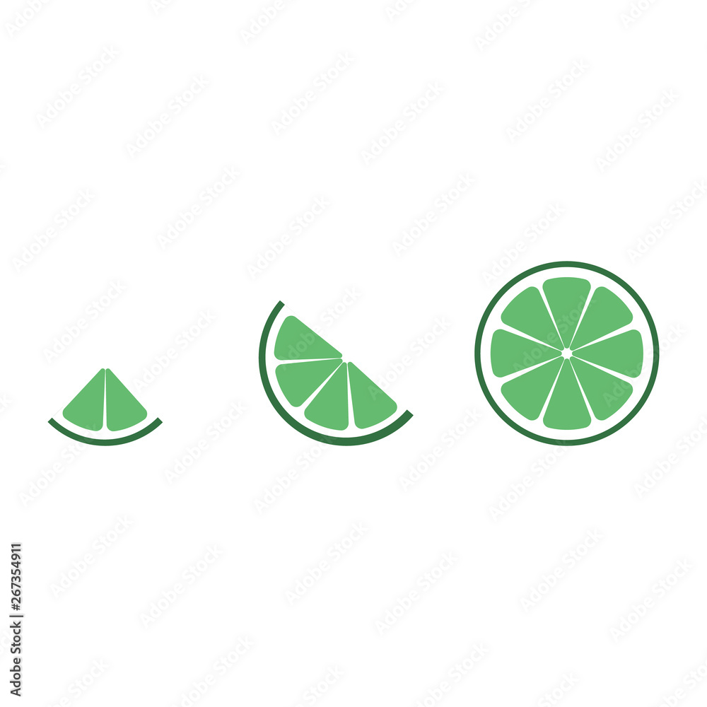 Obraz premium Lime logo. Isolated lime on white background. EPS 10. Vector illustration Set of slices of lime. Quarter half and hole circle
