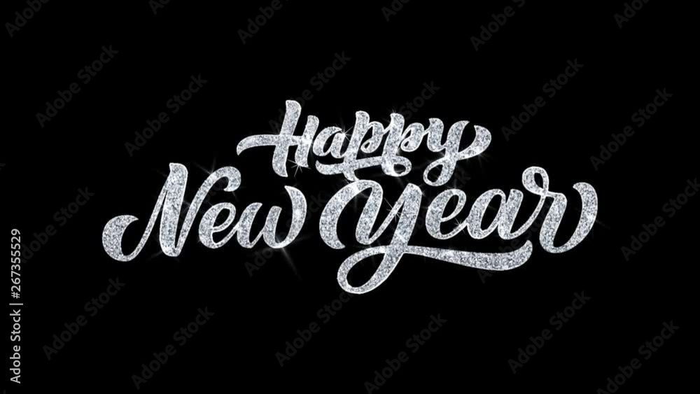 Happy New Year Blinking Text Greetings card Abstract Blinking Sparkle Glitter Particle Looped Background. Gift, card, Invitation, Celebration, Events, Message, Holiday Festival