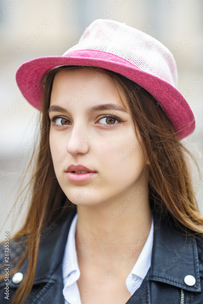 close up portrait of beautiful stylish kid girl in hat close up portrait of beautiful stylish kid girl in hat