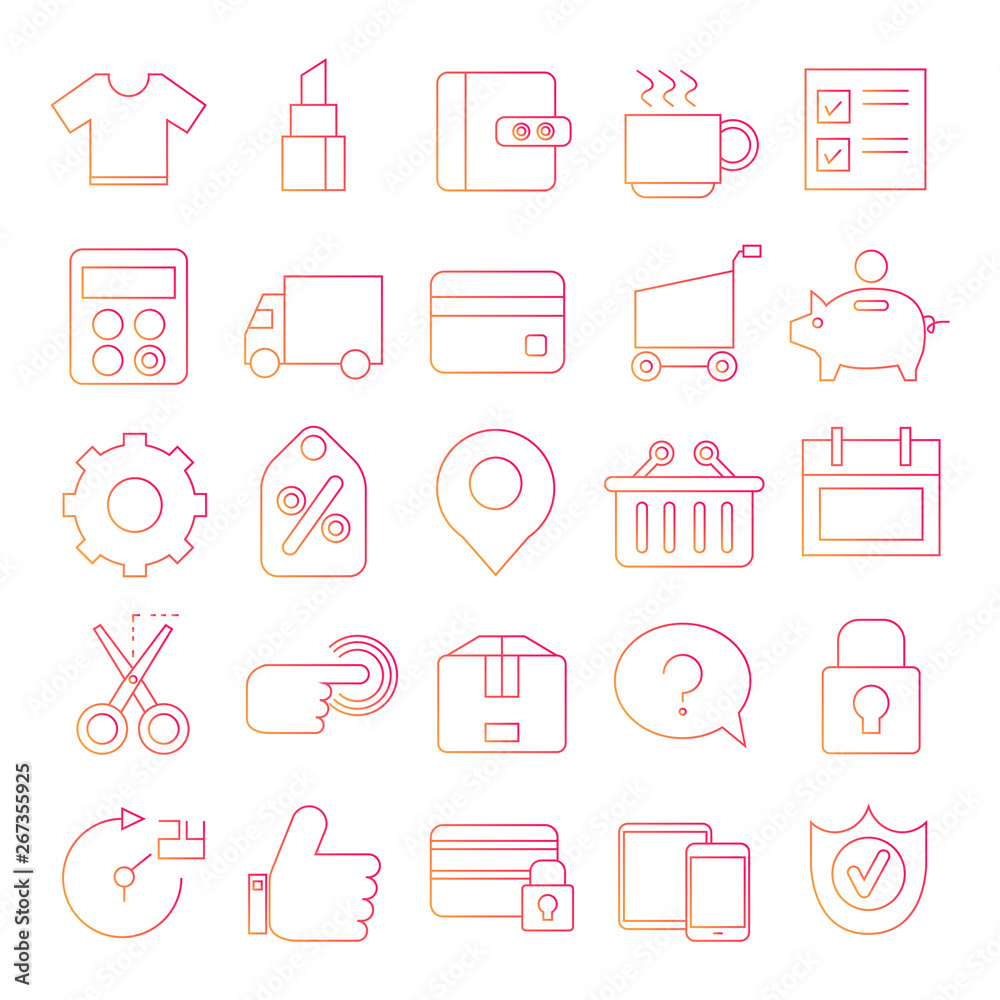 web and e commerce icons, red line design web and e commerce icons, red line design