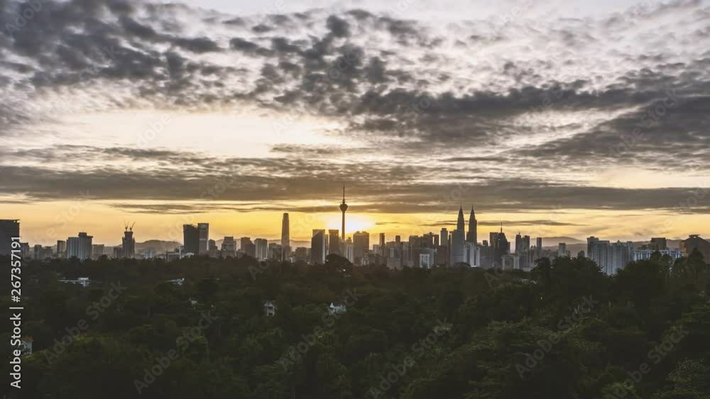 4k time lapse of sunset scene at Kuala Lumpur city horizon skyline. 