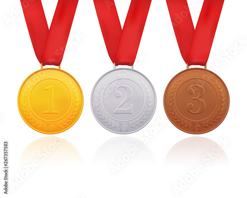 Gold, silver and bronze medals isolated on white background