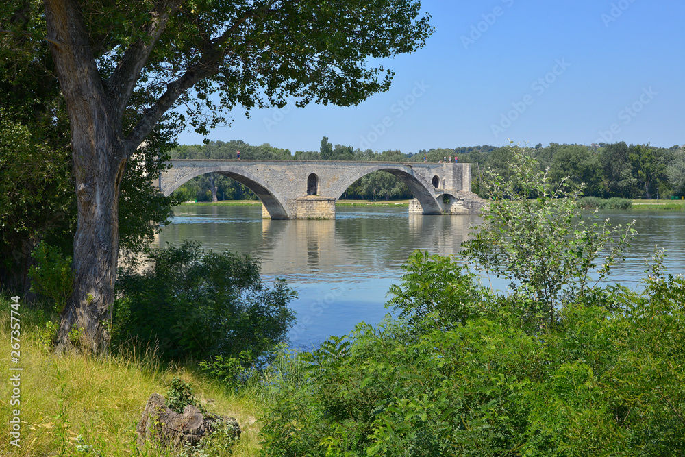 Famous Pont of Saint Bénézet on the Petit Rhône at Avignon, a commune in south-eastern France in the department of Vaucluse on the left bank of the Rhône rive.
