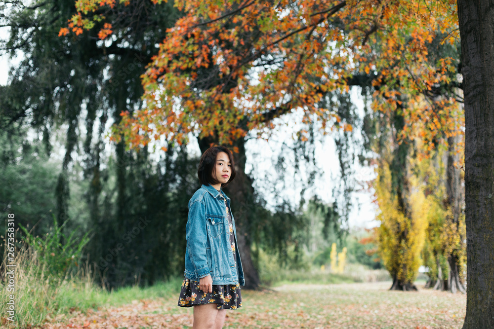 portrait of young woman in autumn park portrait of young woman in autumn park