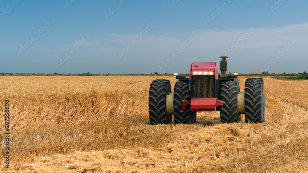 Autonomous tractor working on the field. Smart farming Autonomous tractor working on the field. Smart farming