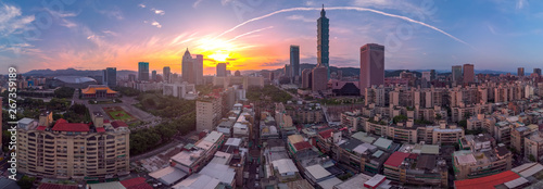 taipei sunrise city super panorama aerial shot