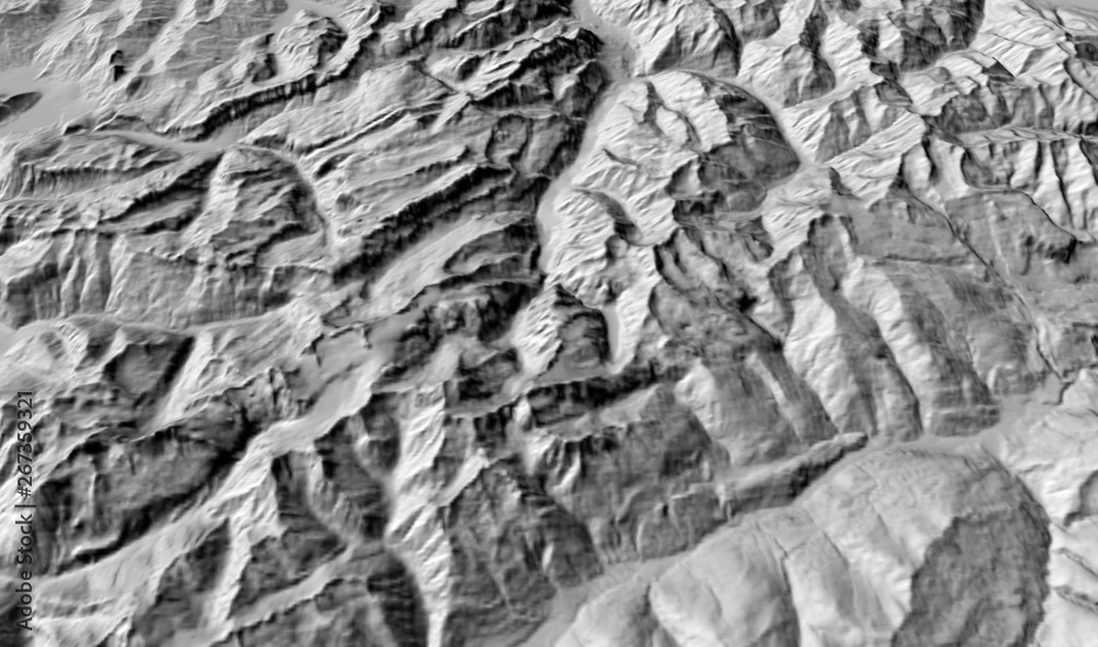 Digital terrain model in perspective 3D view. Swiss alps in digital ...