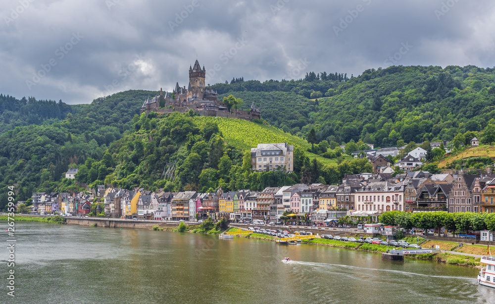 Cochem, Germany - on the left bank of the Moselle river, the Cochem Imperial castle is a fine example of Gothic architecture and one of the most beautiful castles of Moselle valley