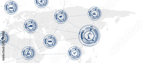 Internet of things icon innovation technology concept. Smart city wireless communication network. Spider web of network connections on a white map background. Vector illustration