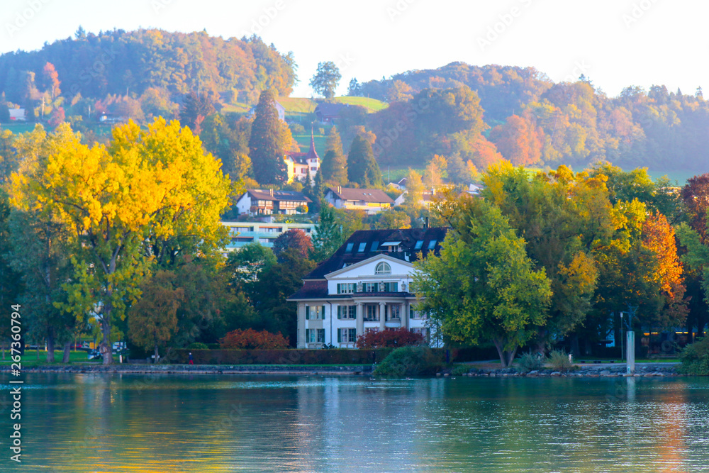 Fototapeta premium Beautiful view on Ship running on Lake Lucerne