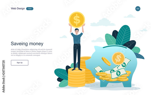 Business and finance concept for save money. Profit, piggy bank, making money.vector illustration. 