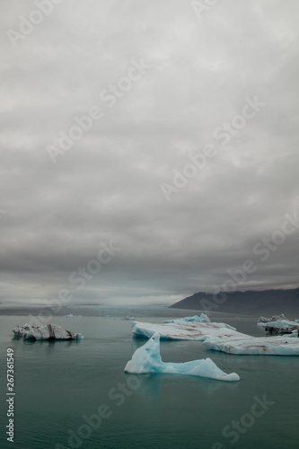 Thaw icebergs at Jokulsarlon glacier and lagoon in Iceland shows global warming effect.