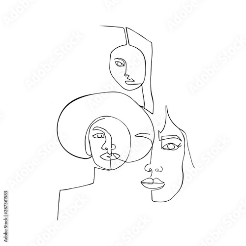 Wallpaper with women. One continuous line drawing of women. Minimalism art.