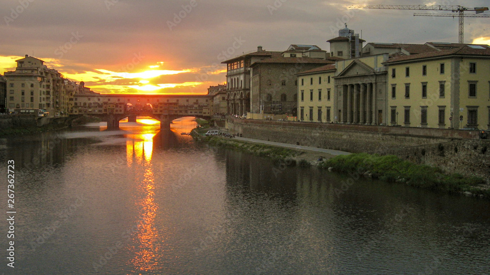 Golden sunset over the Ponte Vechio- Venice, Italy