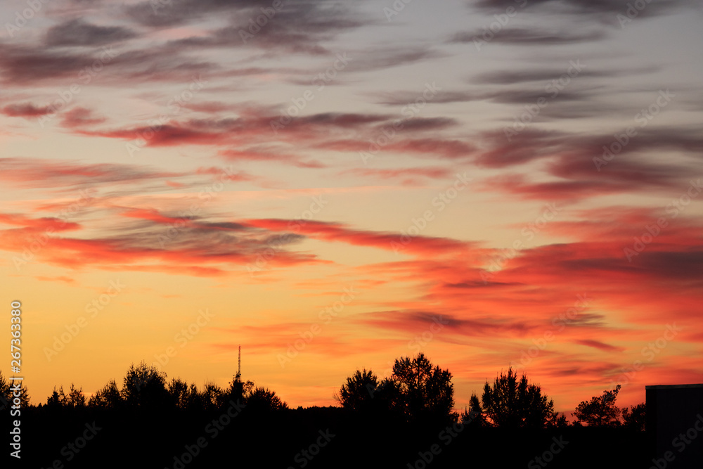 Beautiful vivid color sunset clouds after sunset