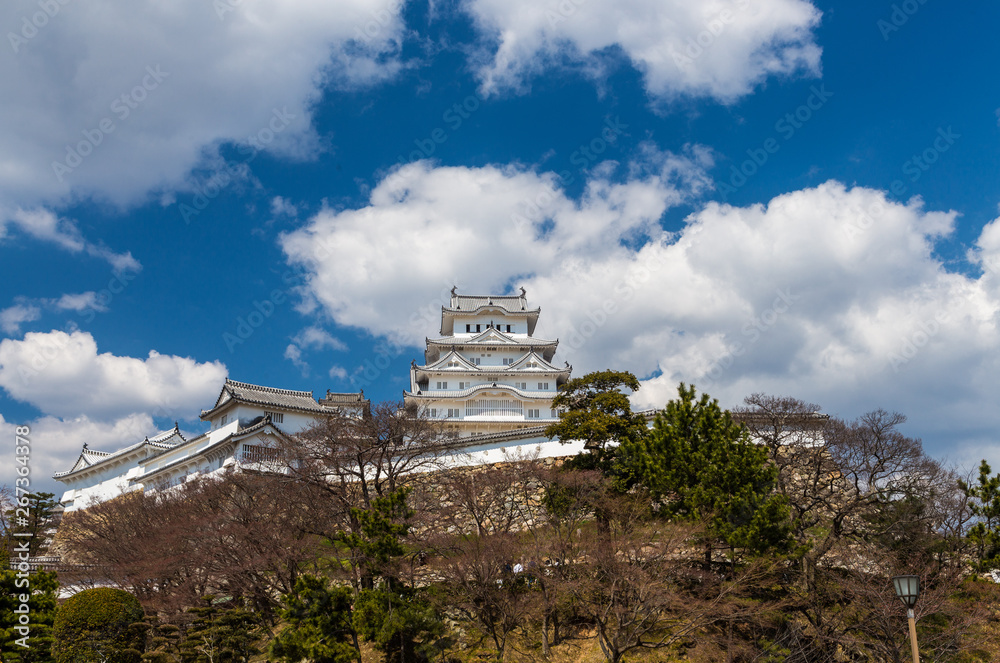 Hemeji castle in spring with pink sakura, Kansai, Japan Hemeji castle in spring with pink sakura, Kansai, Japan