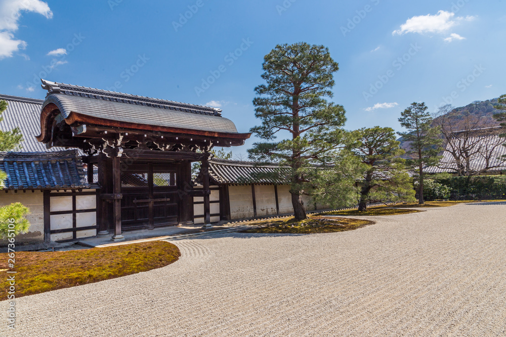 Zen garden in Tenryuji temple in Arashiyama, Kyoto, Japan
