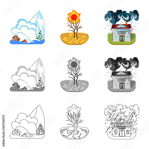 Vector design of weather and distress icon. Set of weather and crash stock symbol for web.