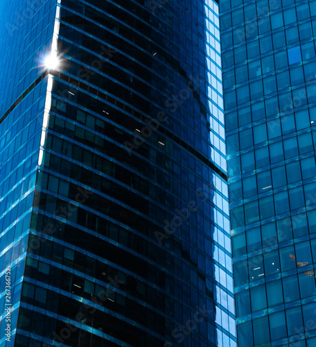 Glass skyscrapers facades in business district