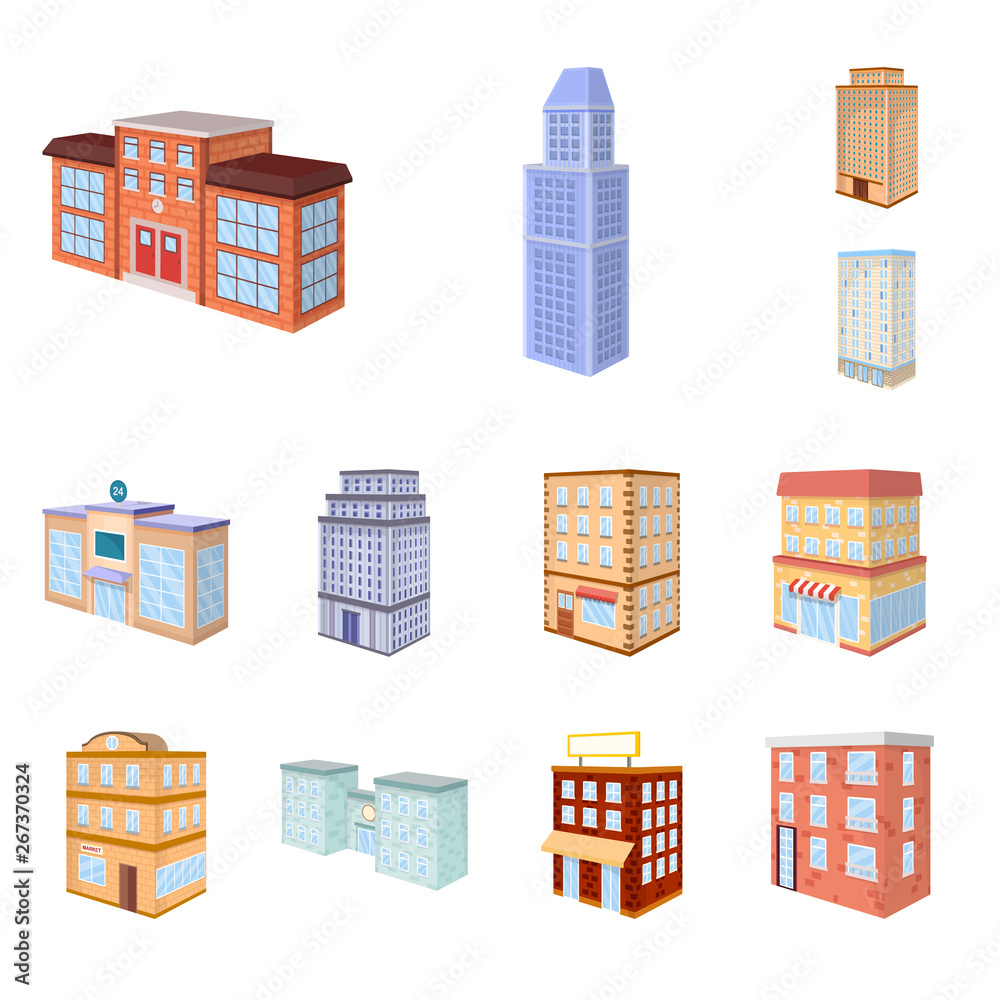 Isolated object of city and build logo. Set of city and apartment stock vector illustration.