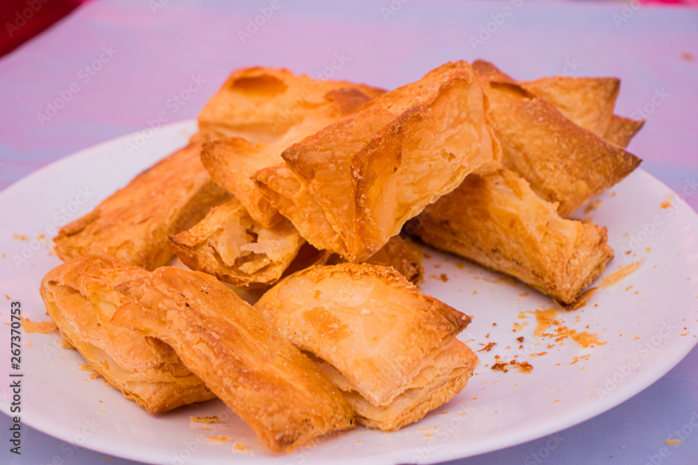 Soft biscuit cookies in white plate, wheat cookies or bakery product - Image