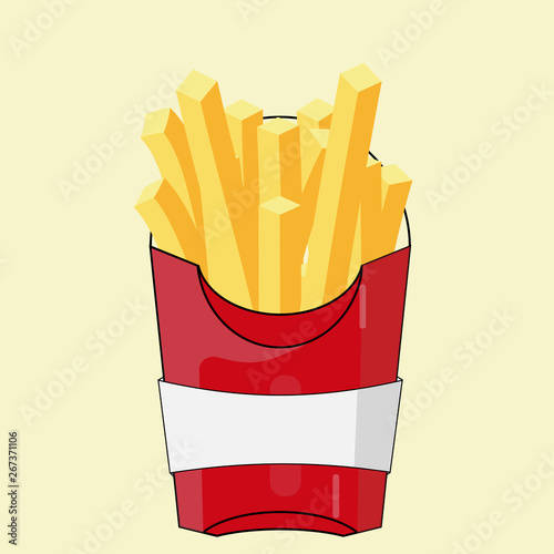 Potato fry in a red box. Vector EPS10. Fast food. Unhealthy eating.