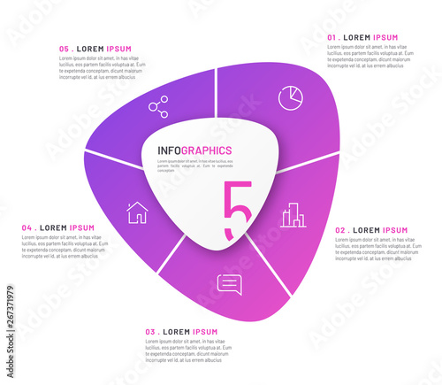 Vector circular infographic template in the form of abstract shape divided by five parts