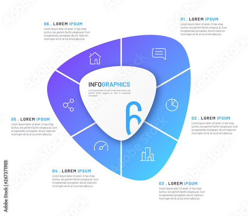 Vector circular infographic template in the form of abstract shape divided by six parts