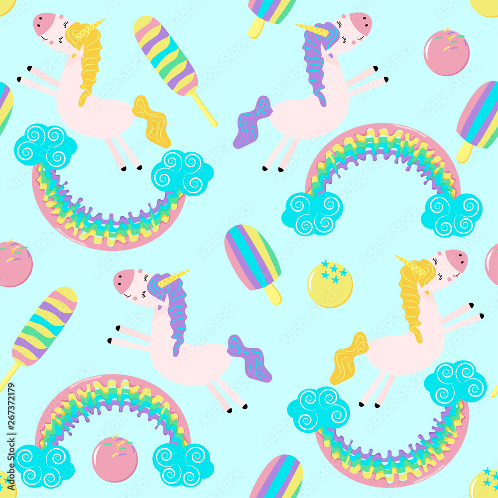 seamless pattern with unicorn rainbow and ice cream - vector illustration, eps