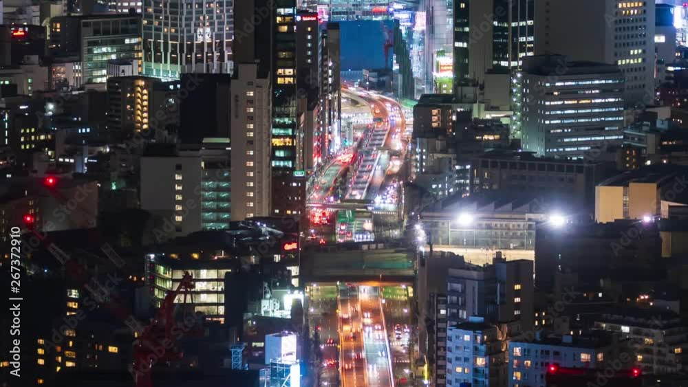time lapse of the Metropolitan Expressway no.3 Shibuya Line and city at night in Tokyo, Japan time lapse of the Metropolitan Expressway no.3 Shibuya Line and city at night in Tokyo, Japan