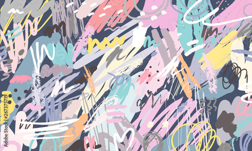 Abstract collage background hand drawn colorful. Beautiful art painting colored with hand drawing element for fabric print, wrapping paper, printable art, wallpaper, banner and poster background.