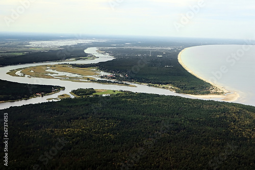 The Daugava river flows into the Gulf of Riga, Baltic sea, near Riga, Latvia