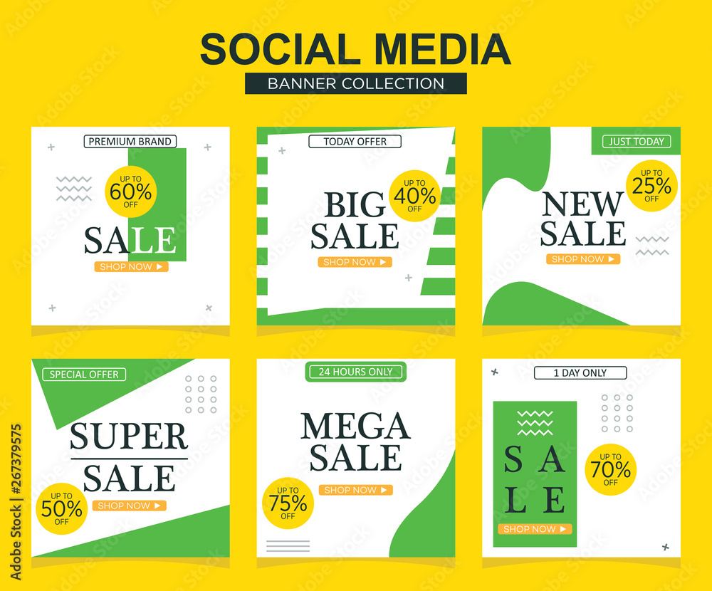 6 Slides modern Social Media post Template. Promotional square web banner for social media. Banner template designs.