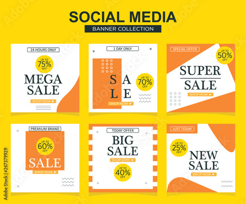 6 Slides modern Social Media post Template. Promotional square web banner for social media. Banner template designs.